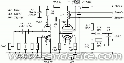 Лампов предусилвател с 6Н3П - оживяване на схемата 104594-1